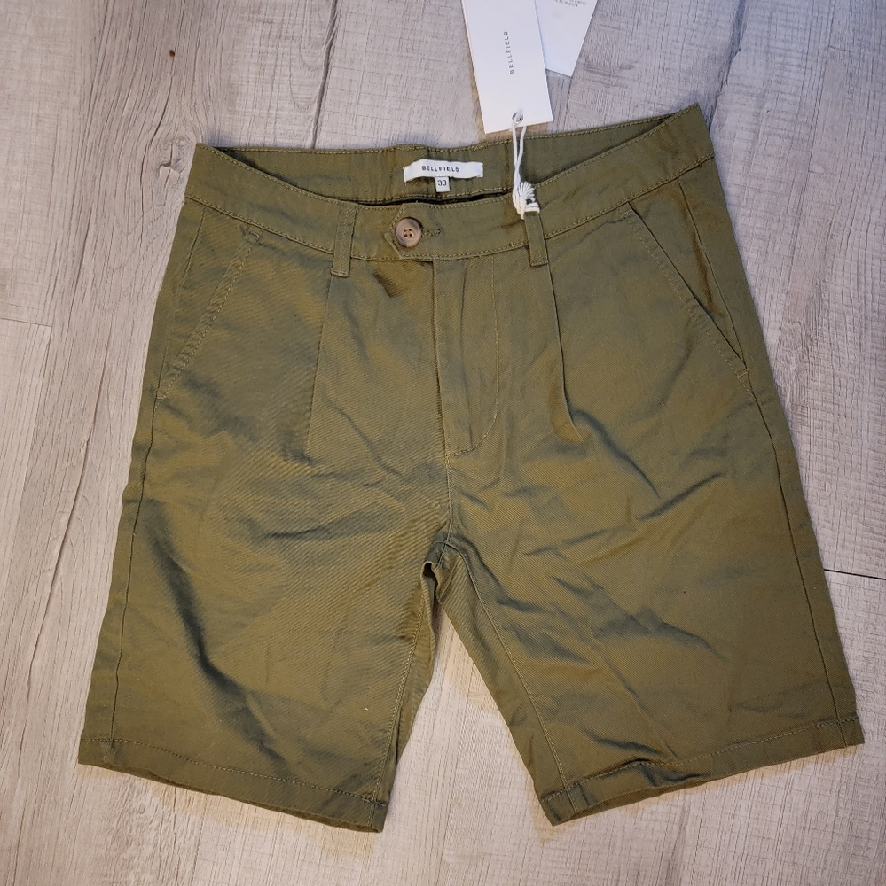 Bellfield Women Olive Green Flat Front Shorts